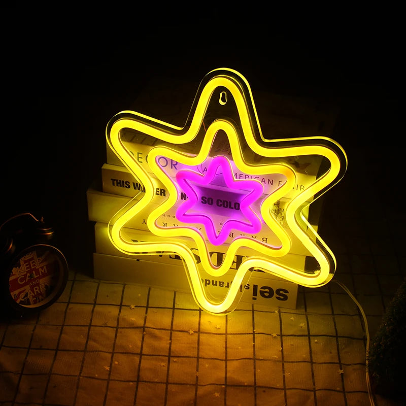 Hexagonal Star 5V USB LED Neon Sign - Budget Friendly