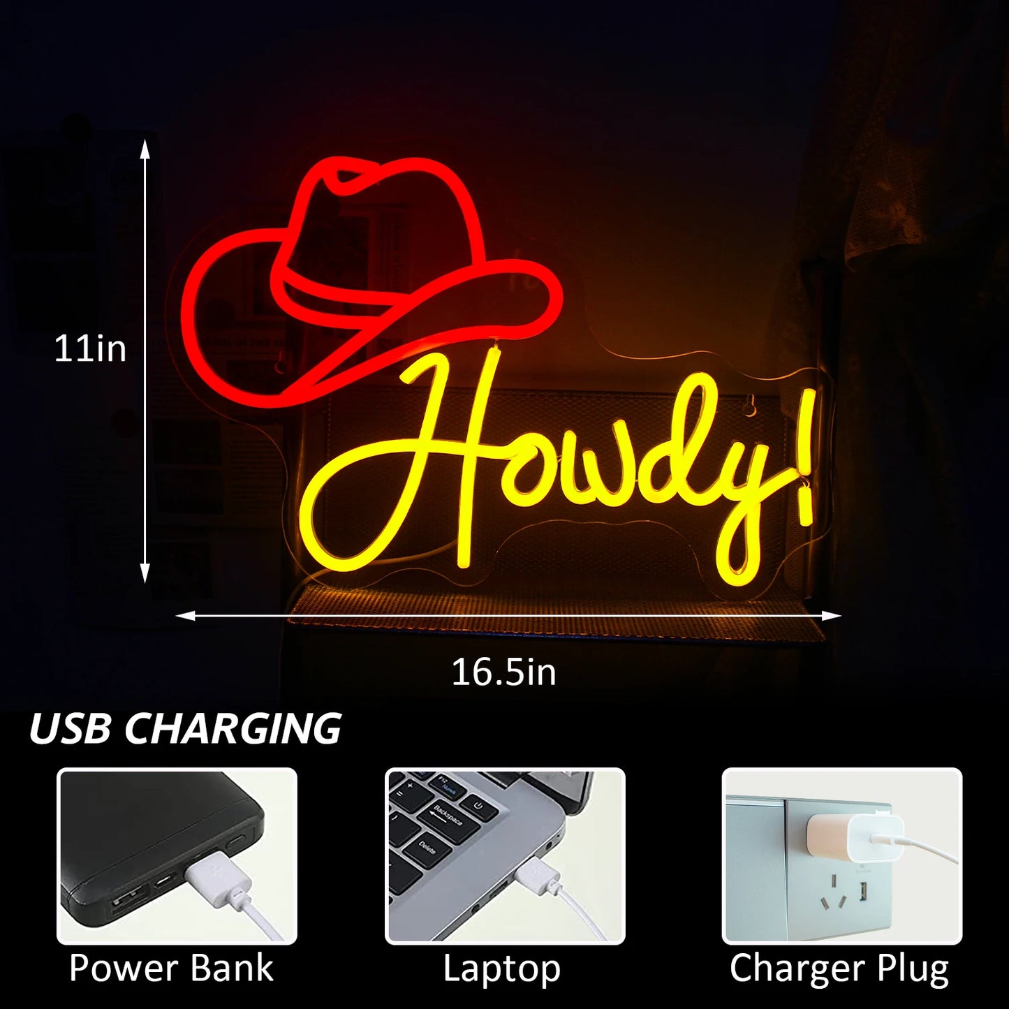 Howdy Cowboy Hat 5V USB LED Neon Sign - Budget Friendly