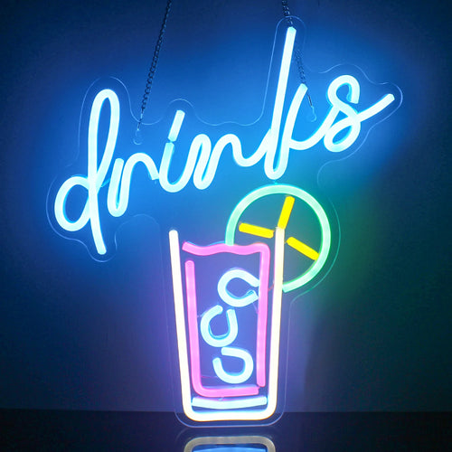 drinks – Glas met rietje en citrusschijfje – LED-neonreclame (5 V USB)