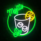 Mojito – Cocktailglas, citrus en munt – LED-neonreclame (5 V USB)