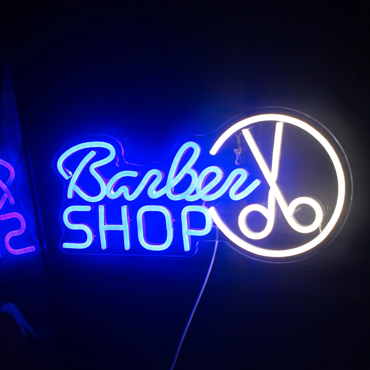 Barber SHOP – Schaar in een ronde omtrek – LED-neonreclame (5 V USB)
