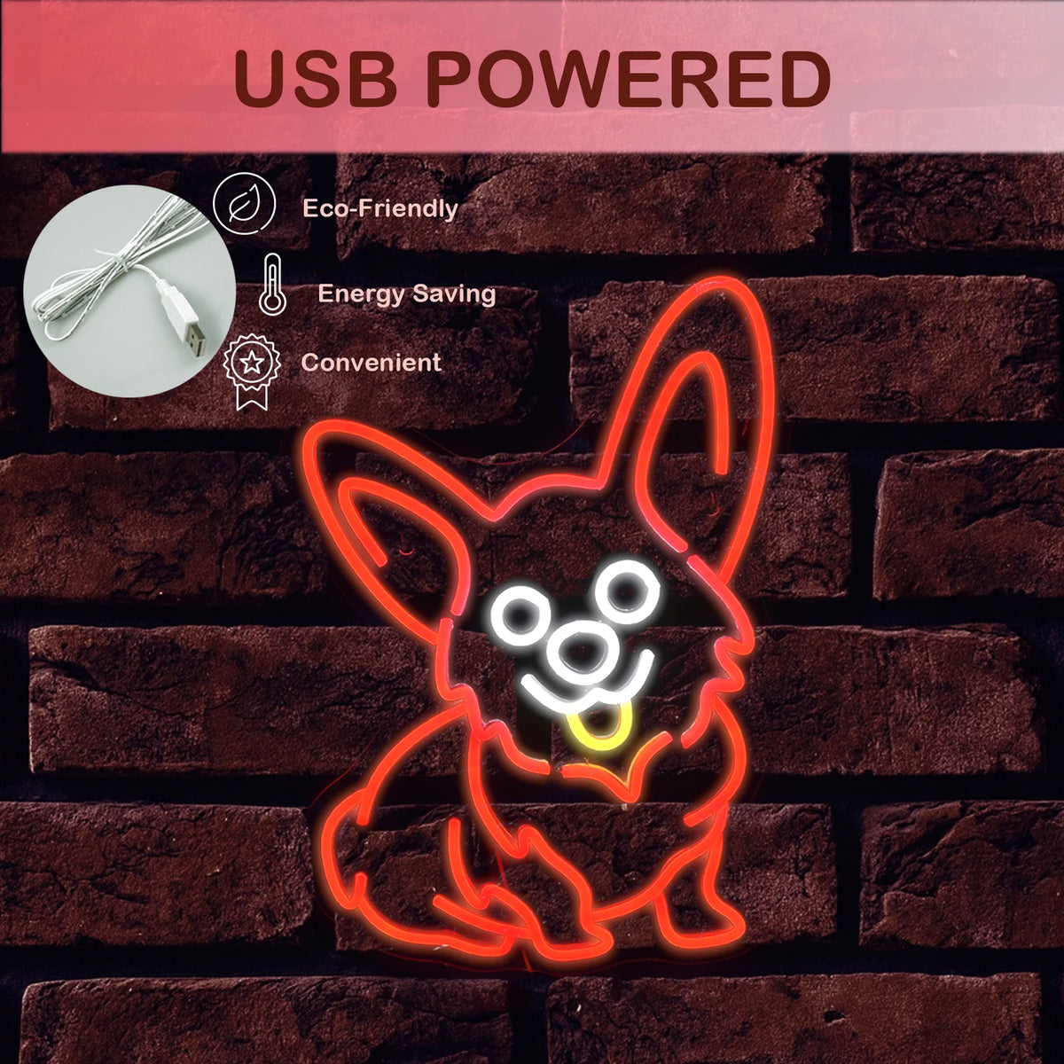 Rode corgi – LED-neonbord (5 V USB)