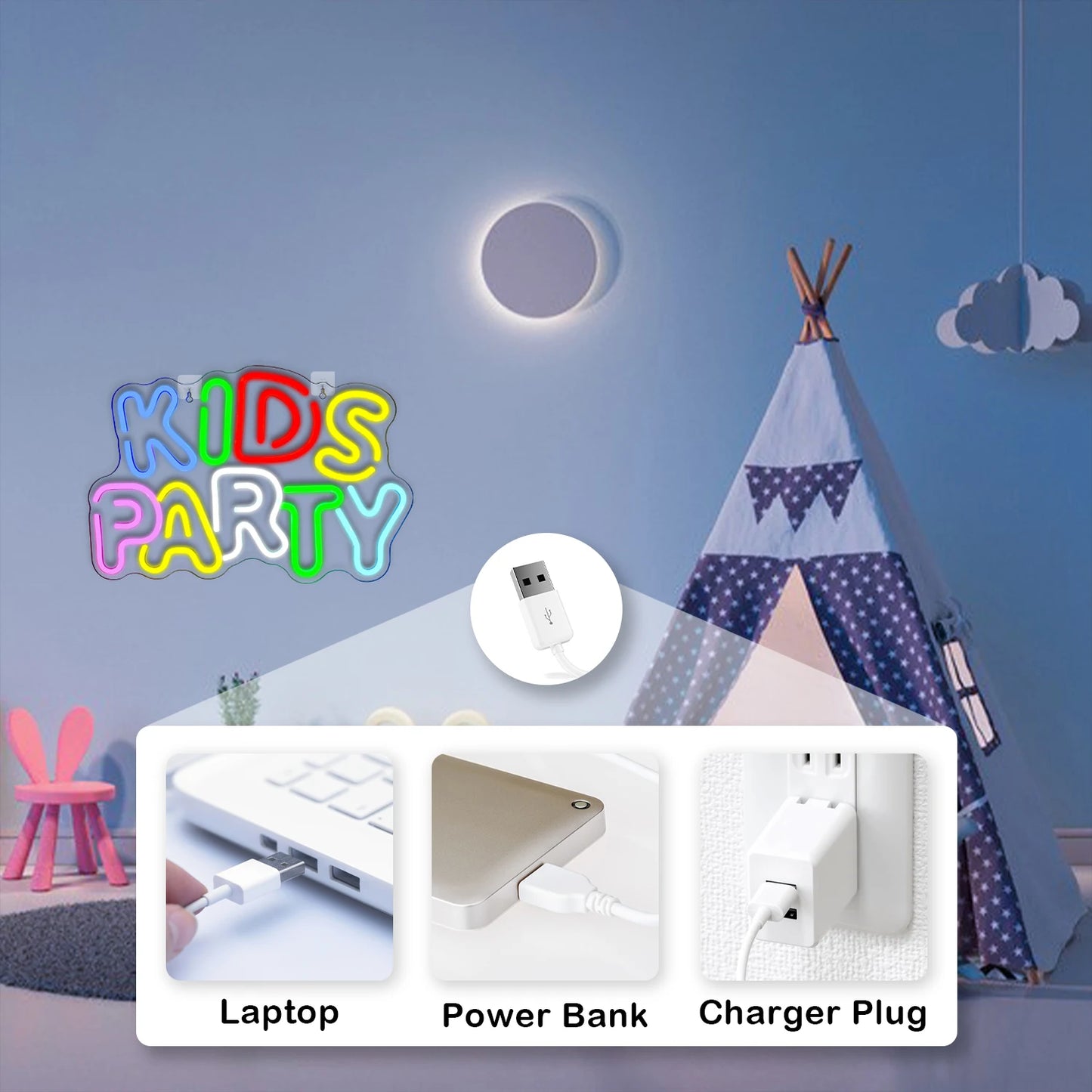 Kids Party 5V USB LED Neon Sign - Budget Friendly