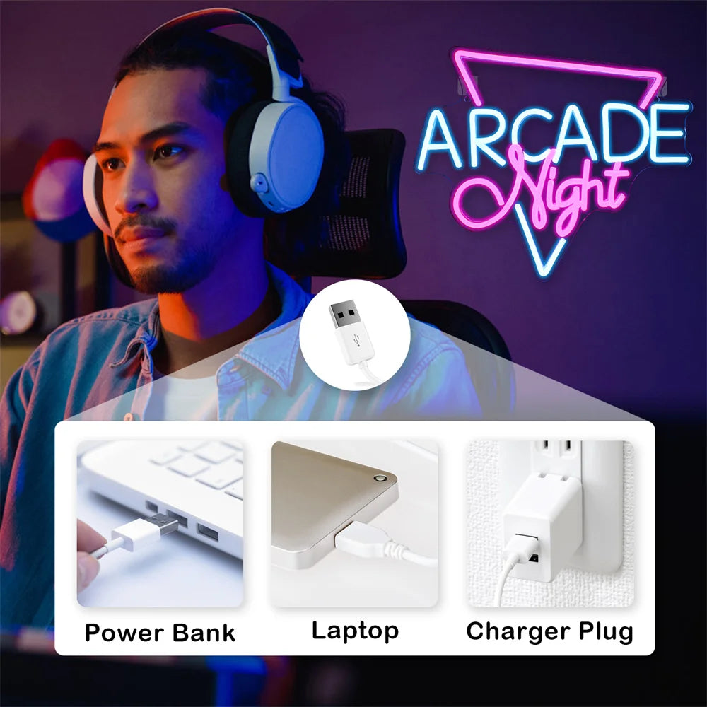 Arcade Night 5V USB LED Neon Sign - Budget Friendly