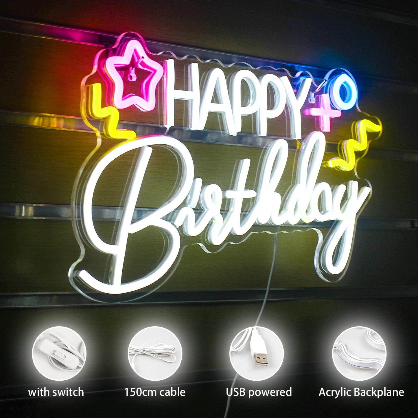 Happy Birthday 5V USB LED Neon Sign - Budget Friendly