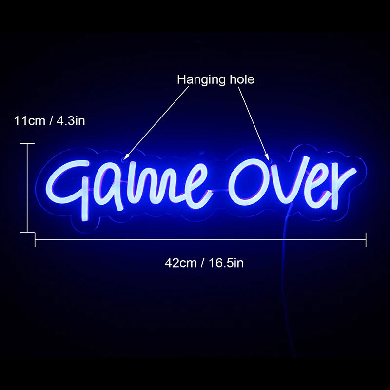 Game Over 5V USB LED Neon Sign - Budget Friendly