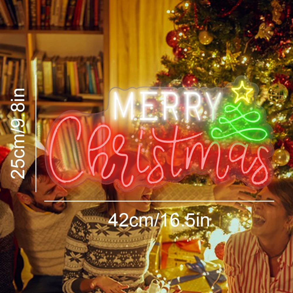 Merry Christmas – Kerstboom en ster – LED-neonbord (5 V USB)
