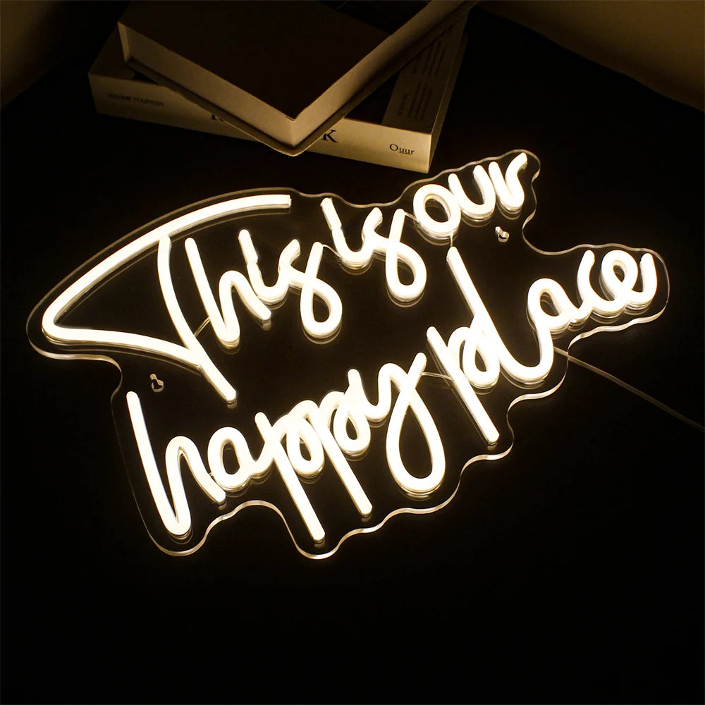 This is our happy place 5V USB LED Neon Sign - Budget Friendly
