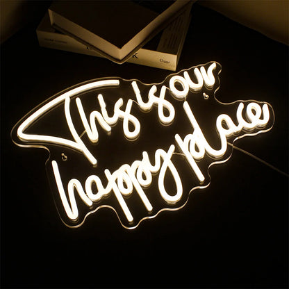 This is our happy place 5V USB LED Neon Sign - Budget Friendly