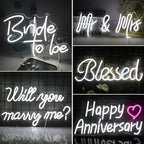 Een elegant LED-neonbord, ontworpen voor bruiloftsdecoratie, met de tekst 'Happily Ever After' in een prachtig, cursief lettertype.