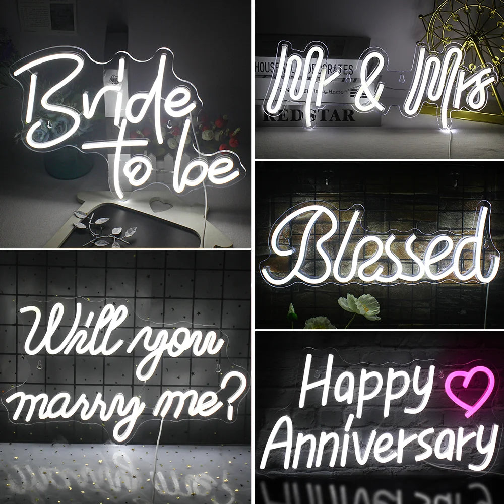 Een elegant LED-neonbord, ontworpen voor bruiloftsdecoratie, met de tekst 'Happily Ever After' in een prachtig, cursief lettertype.