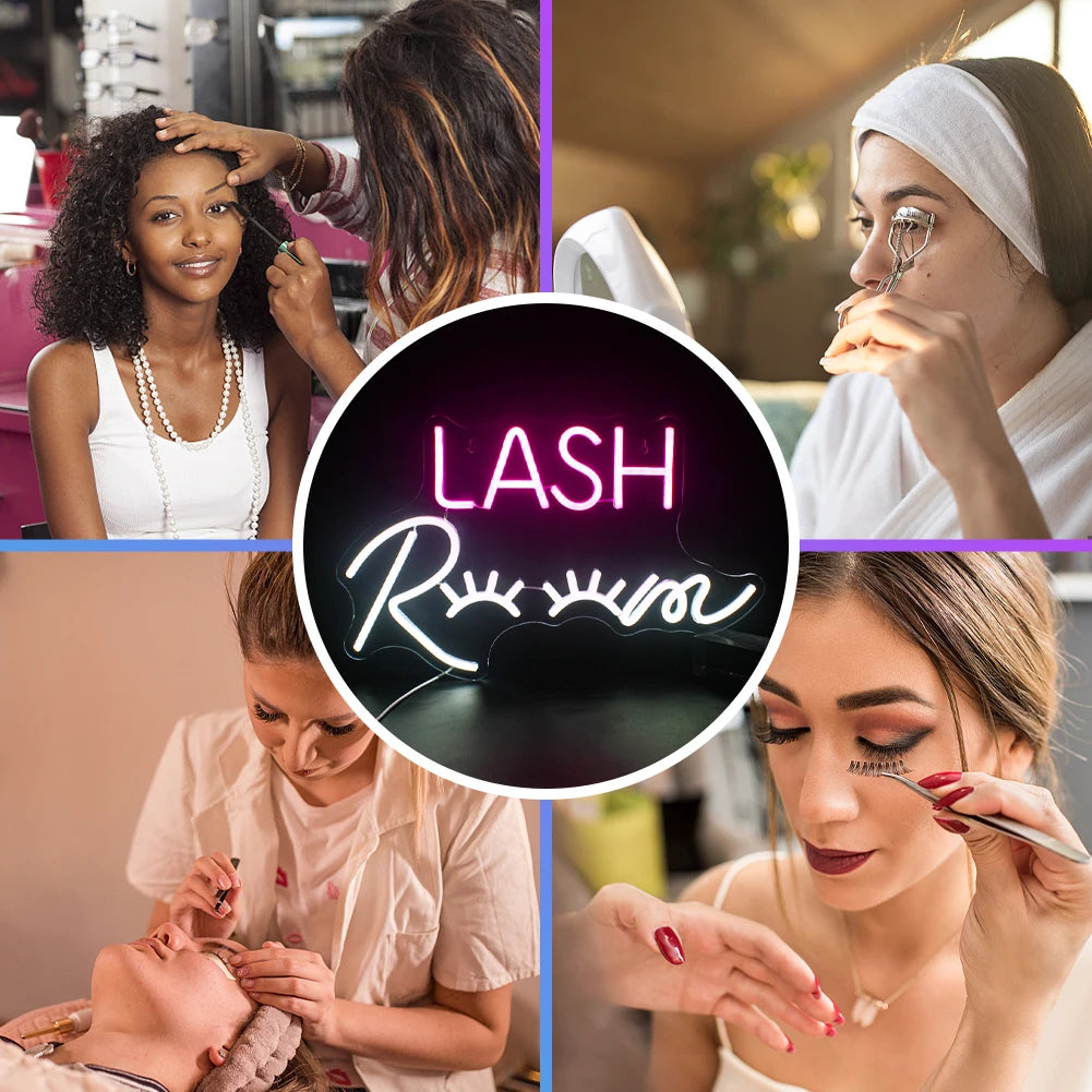 LASH ROOM – Wimpers in plaats van de O-letters – LED-neonreclame (5 V USB)