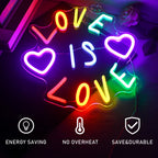 LOVE IS LOVE – Hartjes en kleurrijke letters – LED-neonbord (5 V USB)