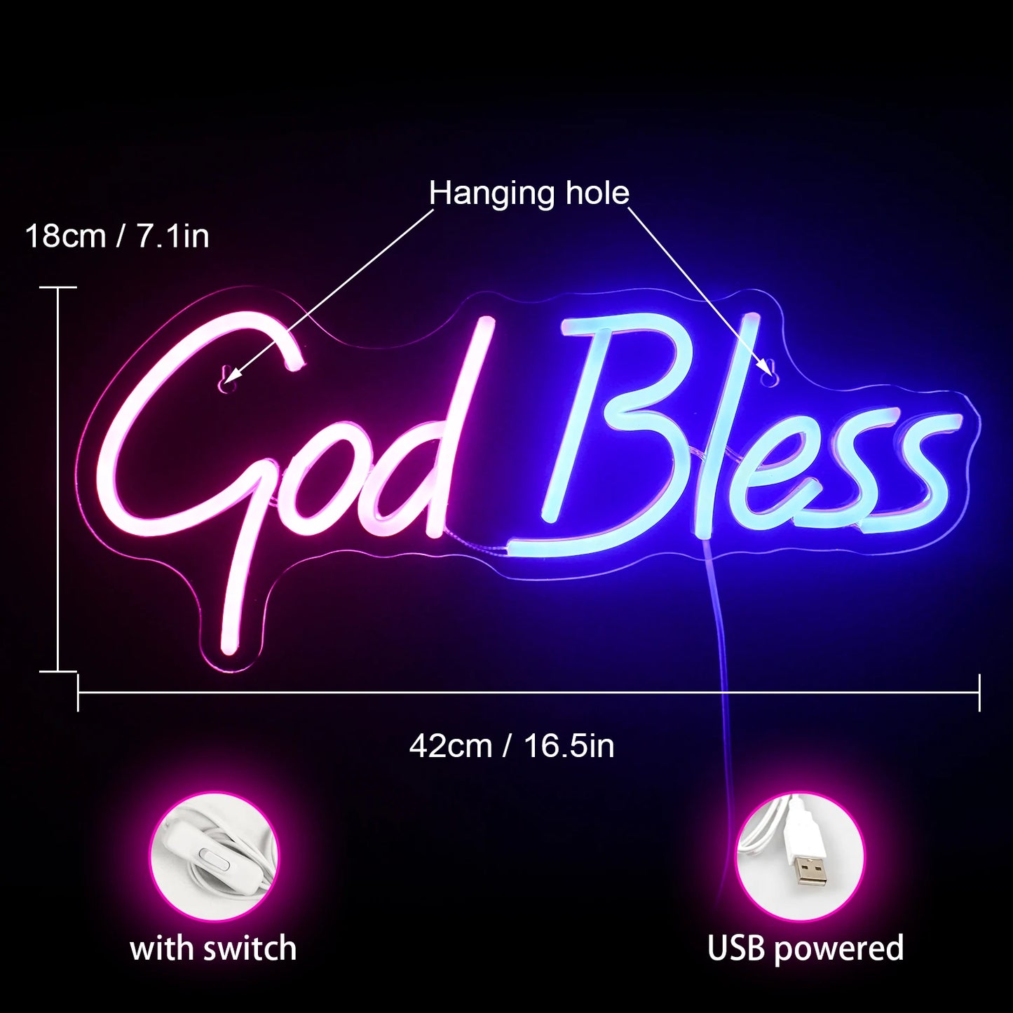 God Bless 5V USB LED Neon Sign - Budget Friendly
