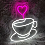 Koffiekop en hart – LED-neonreclame (5 V USB)