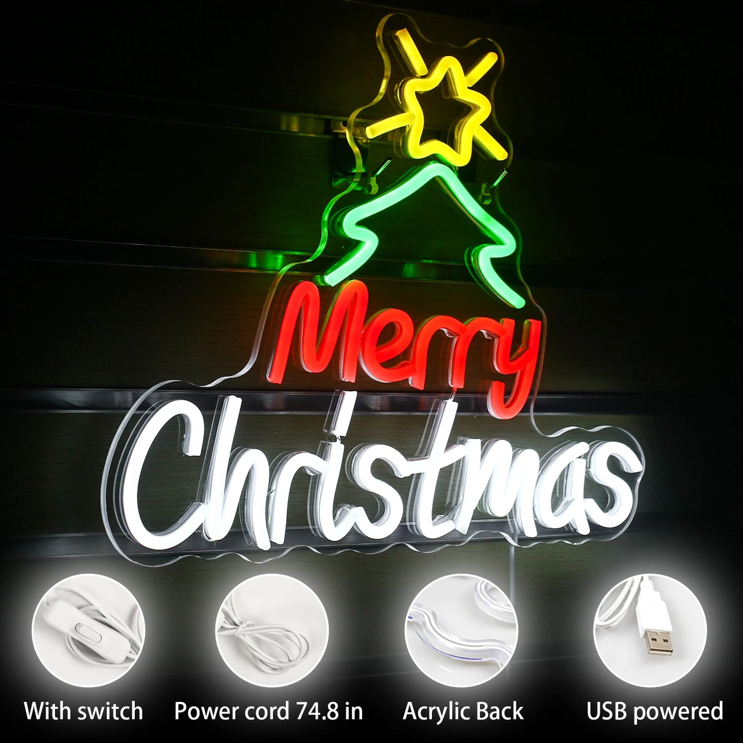 Merry Christmas 5V USB LED Neon Sign - Budget Friendly
