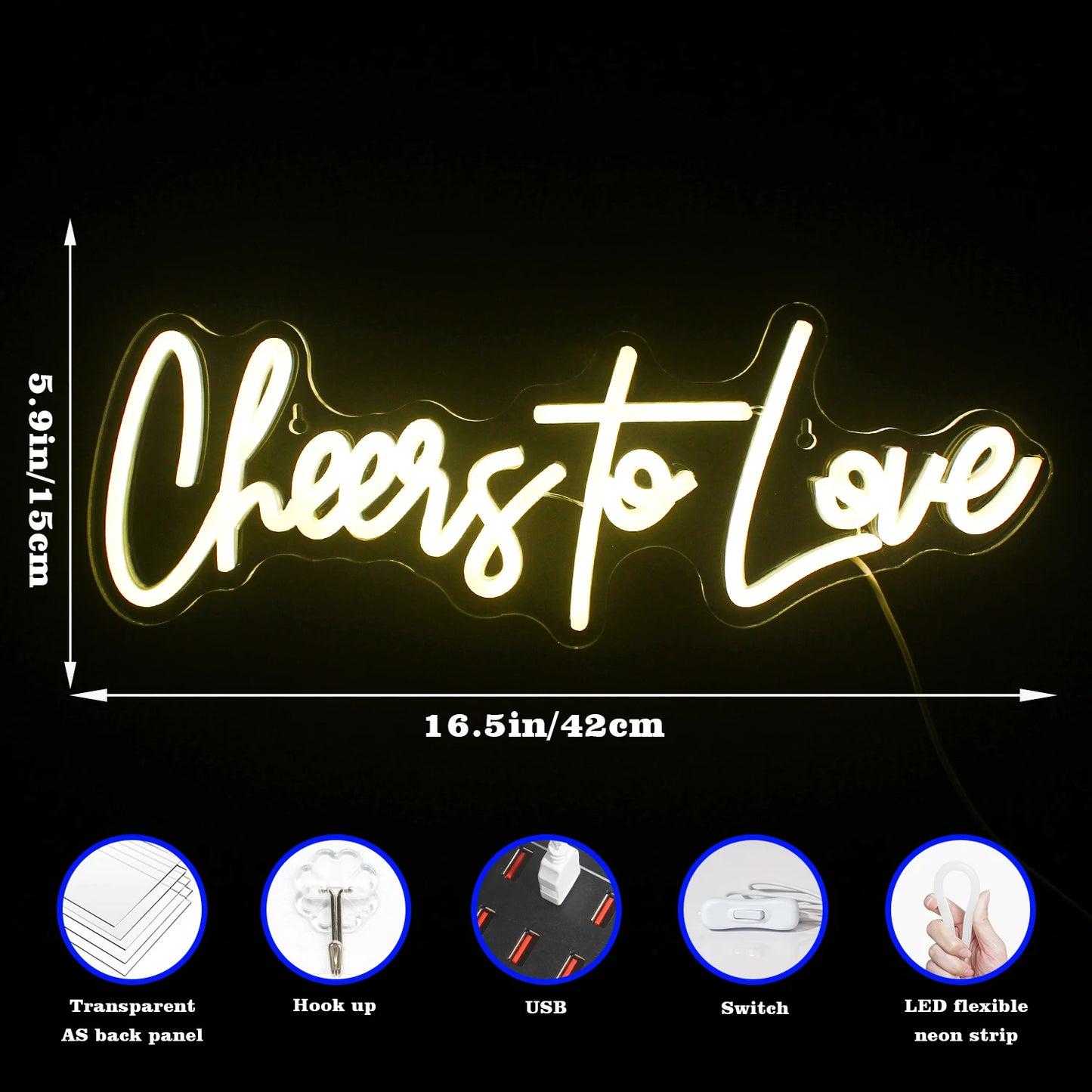 Cheers to Love 5V USB LED Neon Sign - Budget Friendly