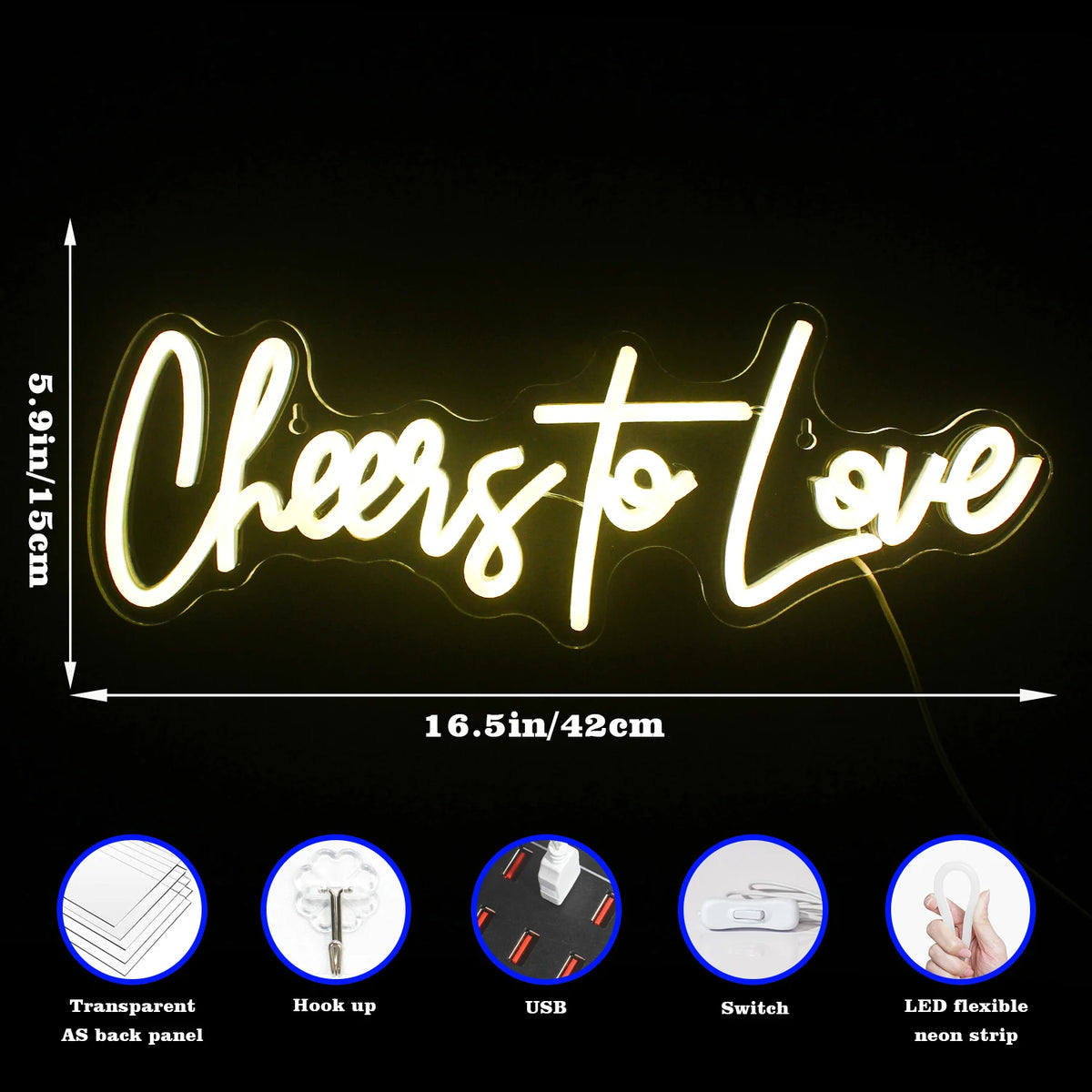 Cheers to Love 5V USB LED Neon Sign - Budget Friendly