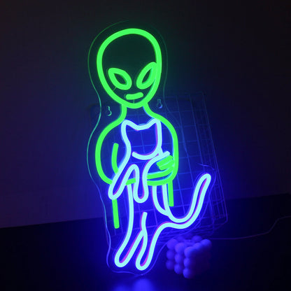 Green Alien 5V USB LED Neon Sign - Budget Friendly