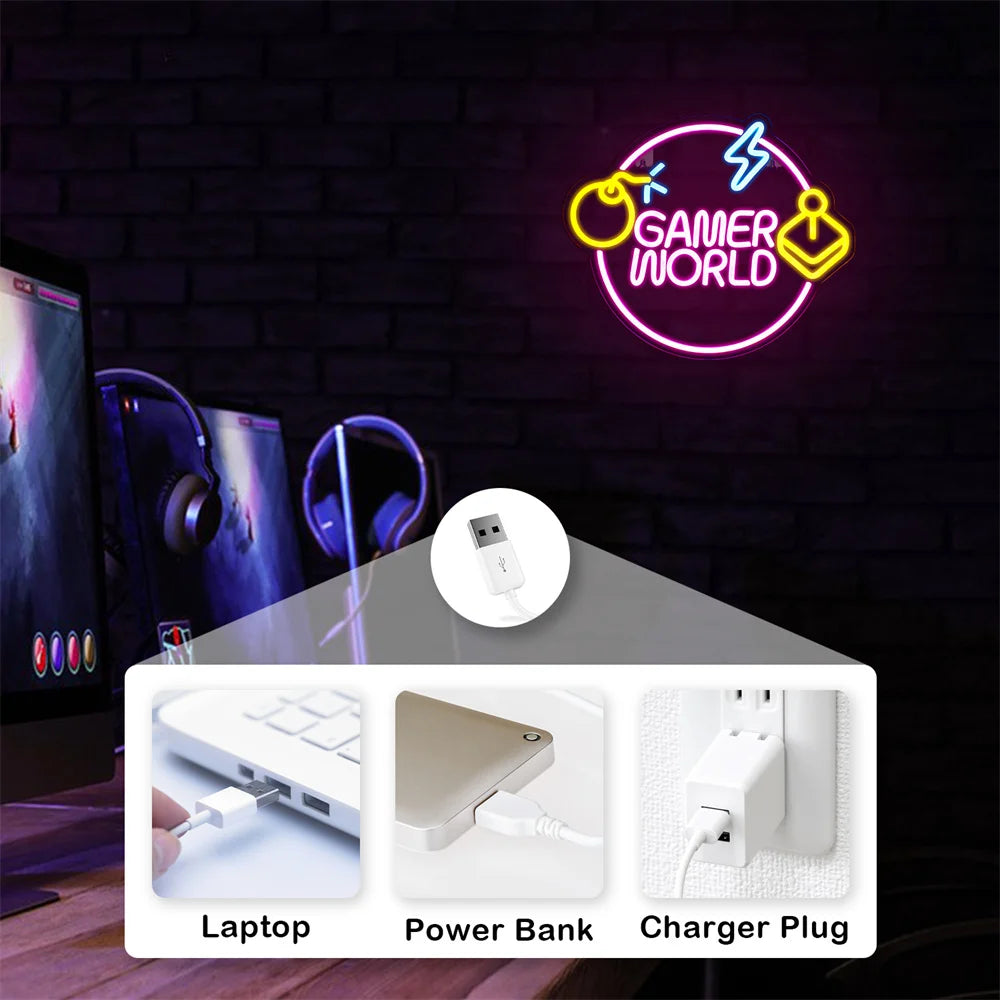 Game World 5V USB LED Neon Sign - Budget Friendly