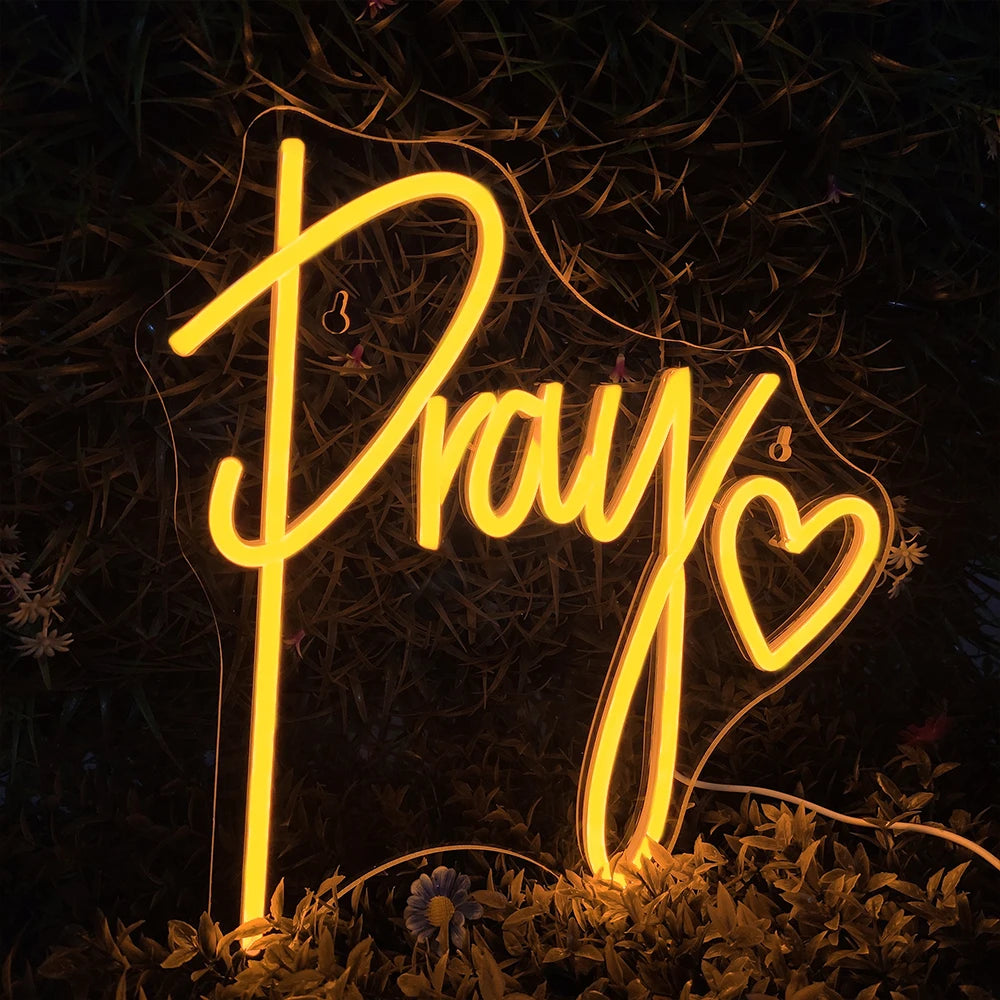 Pray – Hart als kerkdecoratie – LED-neonbord (5 V USB)