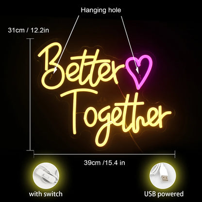 Better Together Heart 5V USB LED Neon Sign - Budget Friendly