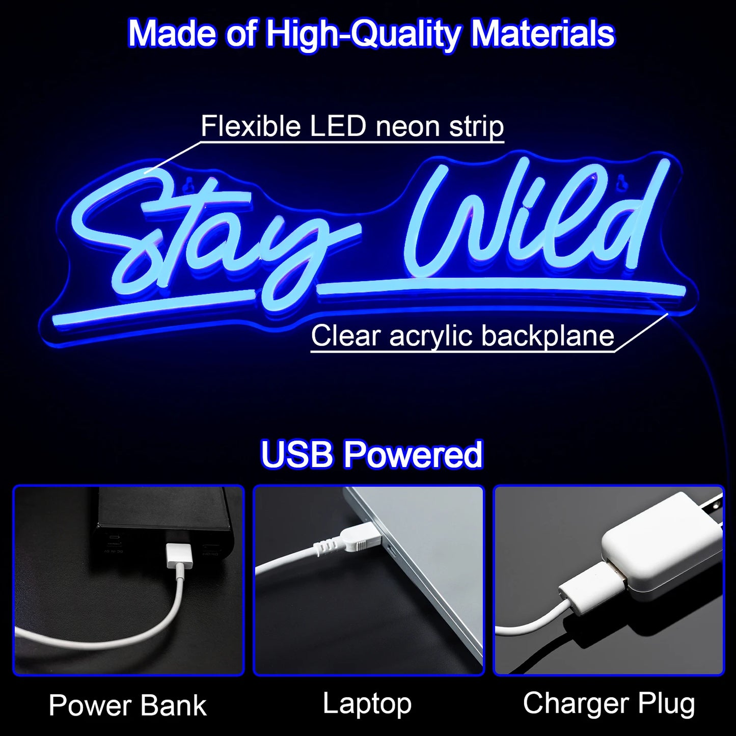 Stay Wild 5V USB LED Neon Sign - Budget Friendly