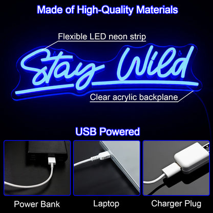 Stay Wild 5V USB LED Neon Sign - Budget Friendly