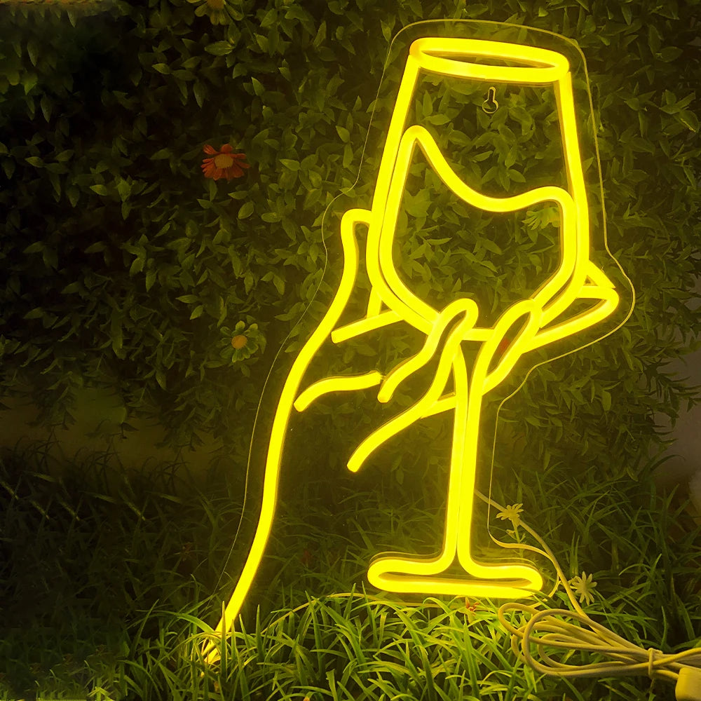 Rodewijnglas – LED-neonreclame (5 V USB)