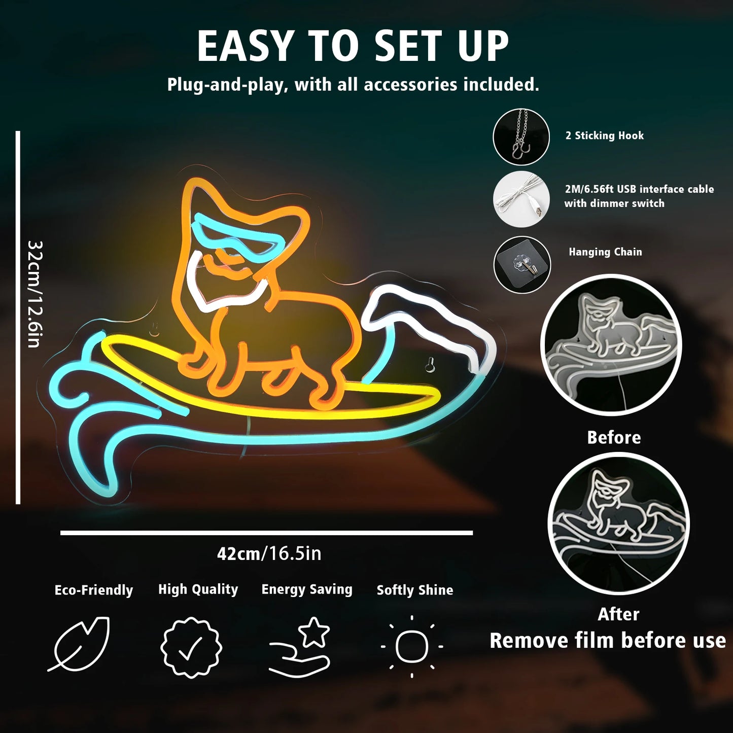 Pet Shop Neon Dimmable Corgi Dog 5V USB LED Neon Sign - Budget Friendly