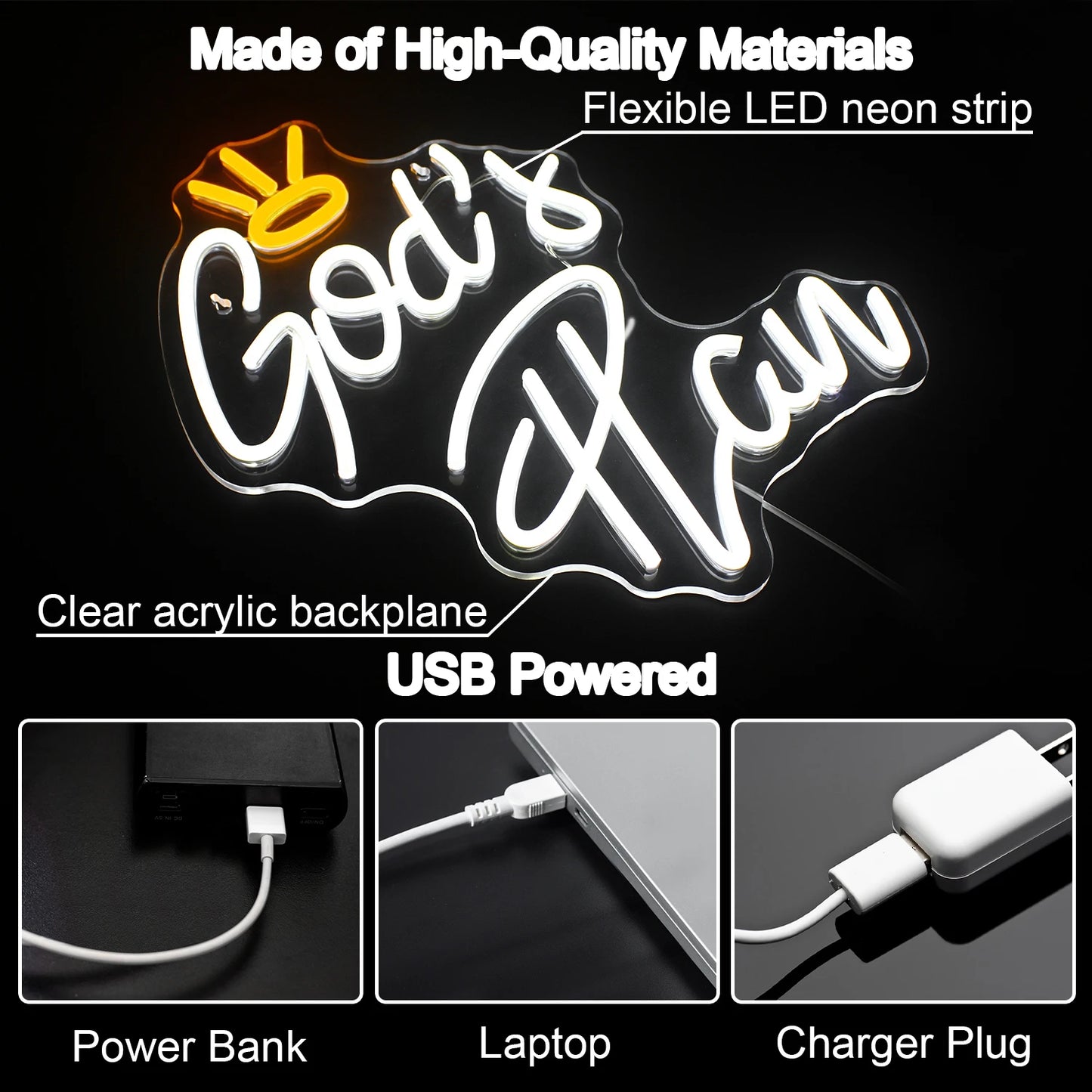 God's Plan Letter 5V USB LED Neon Sign - Budget Friendly
