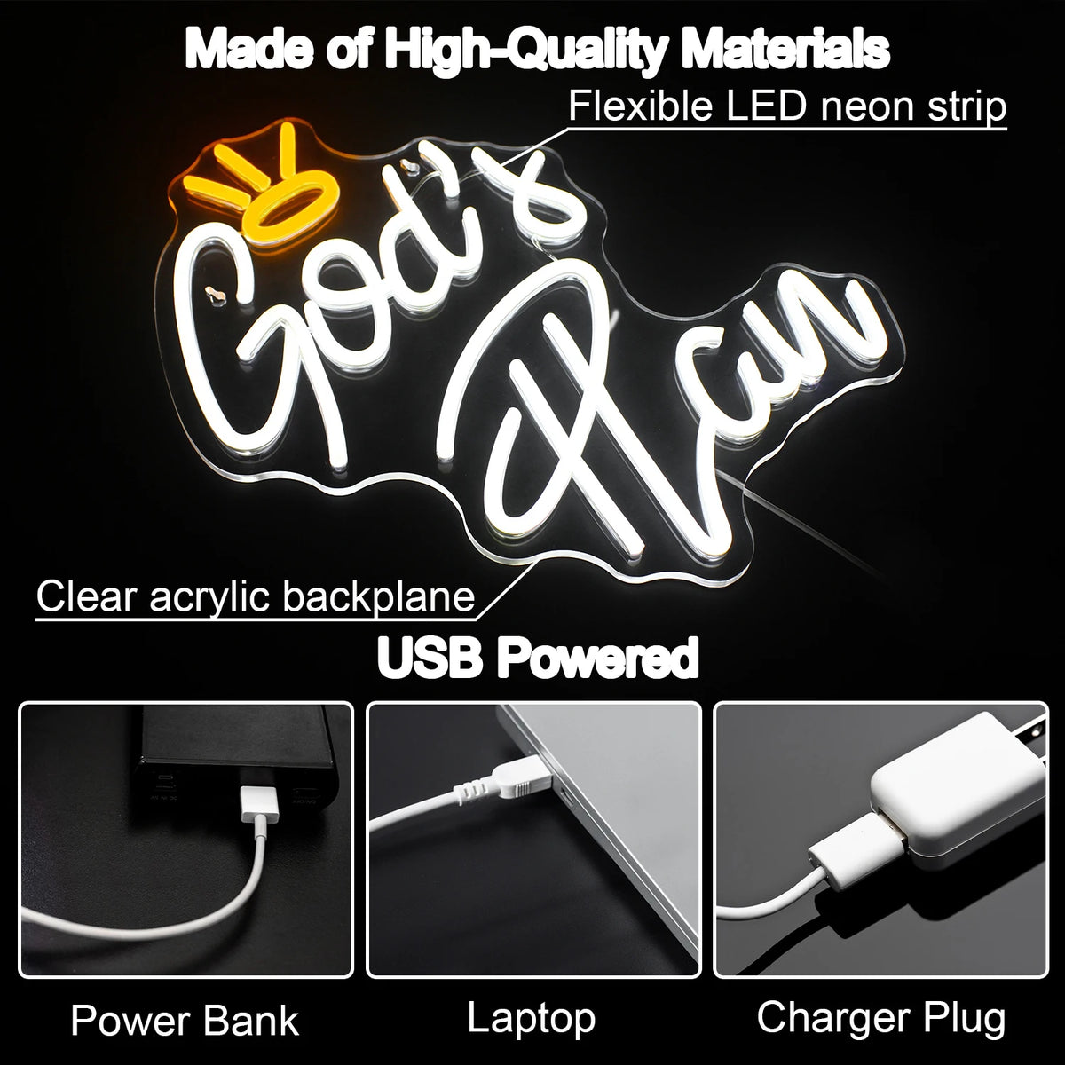 God's Plan Letter – LED-neonbord (5 V USB)