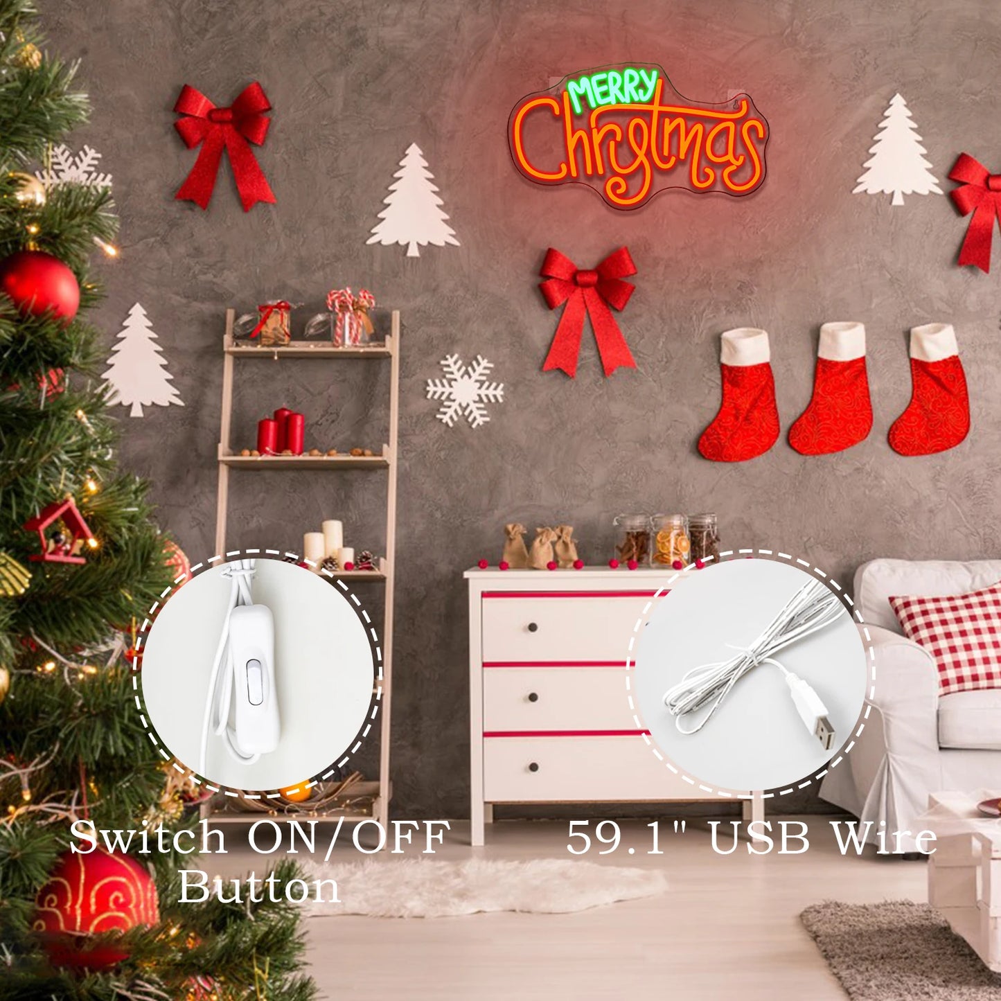 Merry Christmas 5V USB LED Neon Sign - Budget Friendly
