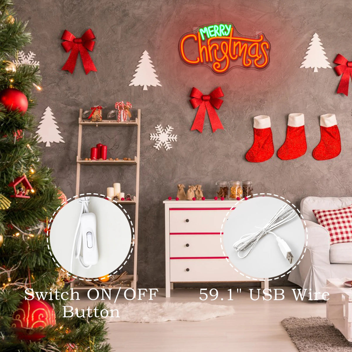 Merry Christmas 5V USB LED Neon Sign - Budget Friendly