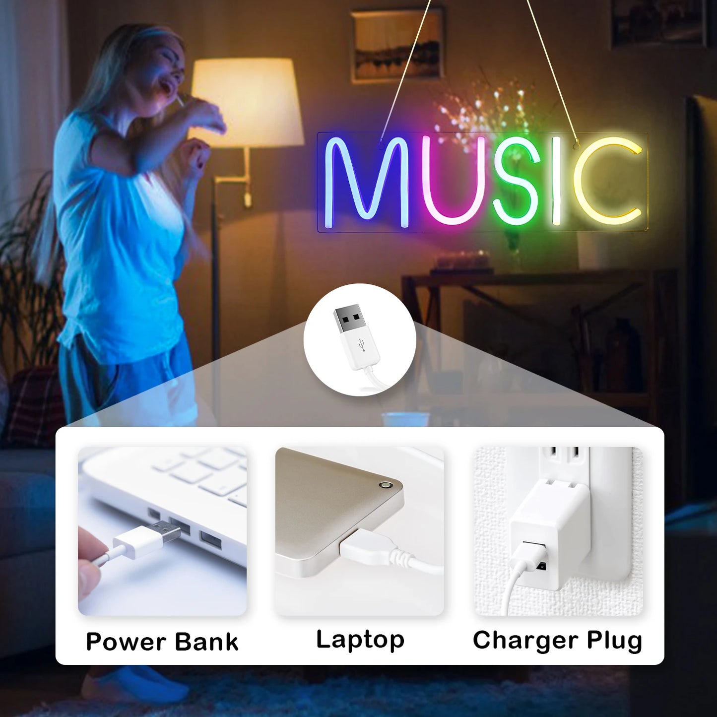 Music 5V USB LED Neon Sign - Budget Friendly