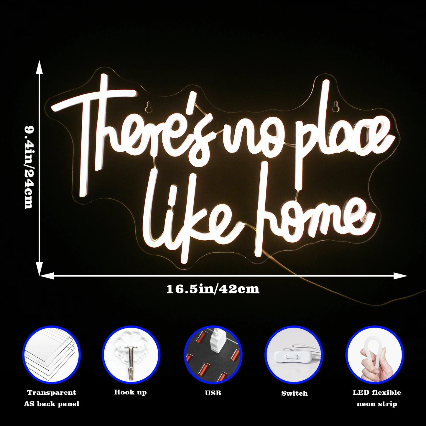 There's No Place Like Home 5V USB LED Neon Sign - Budget Friendly