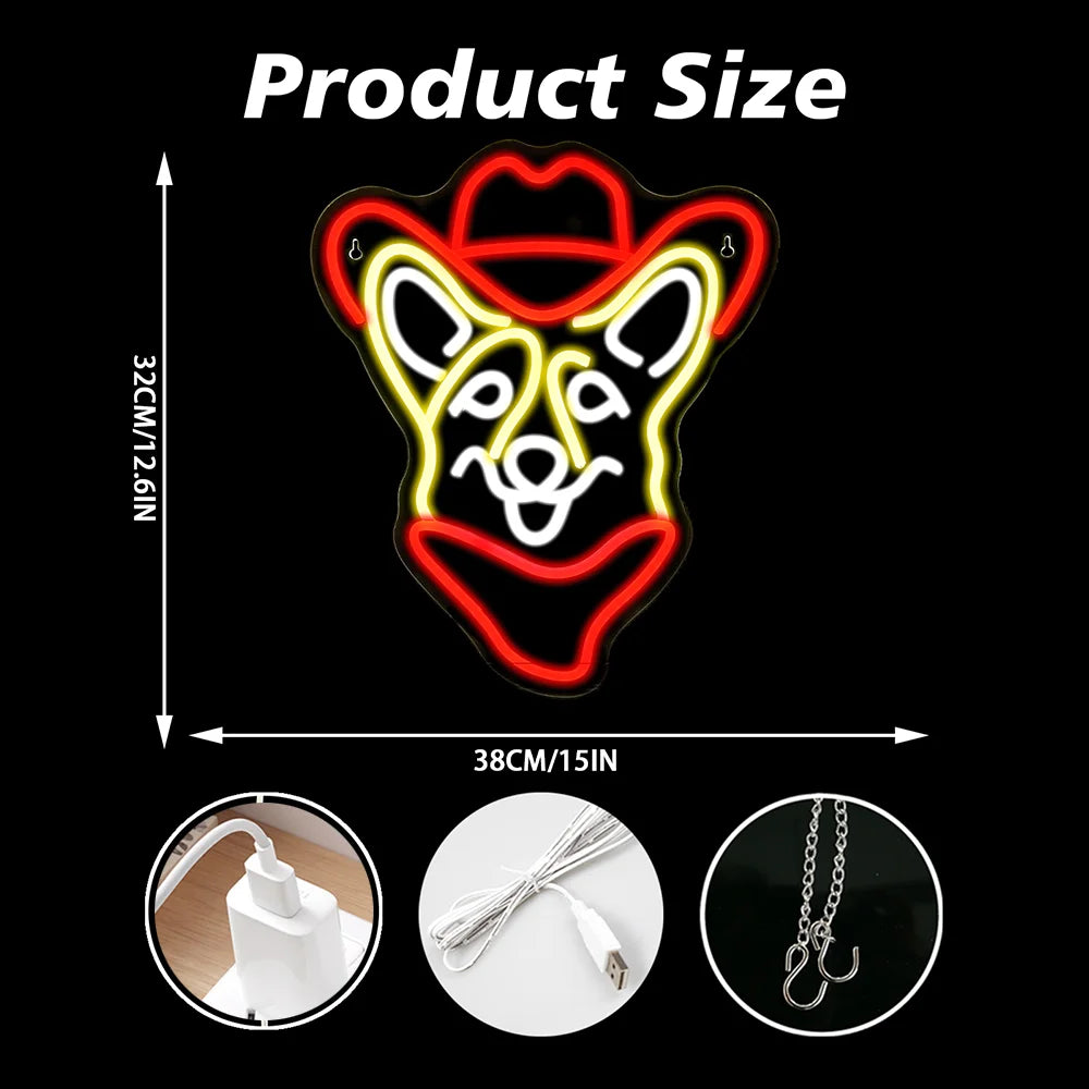 Corgi Cowboy 5V USB LED Neon Sign - Budget Friendly