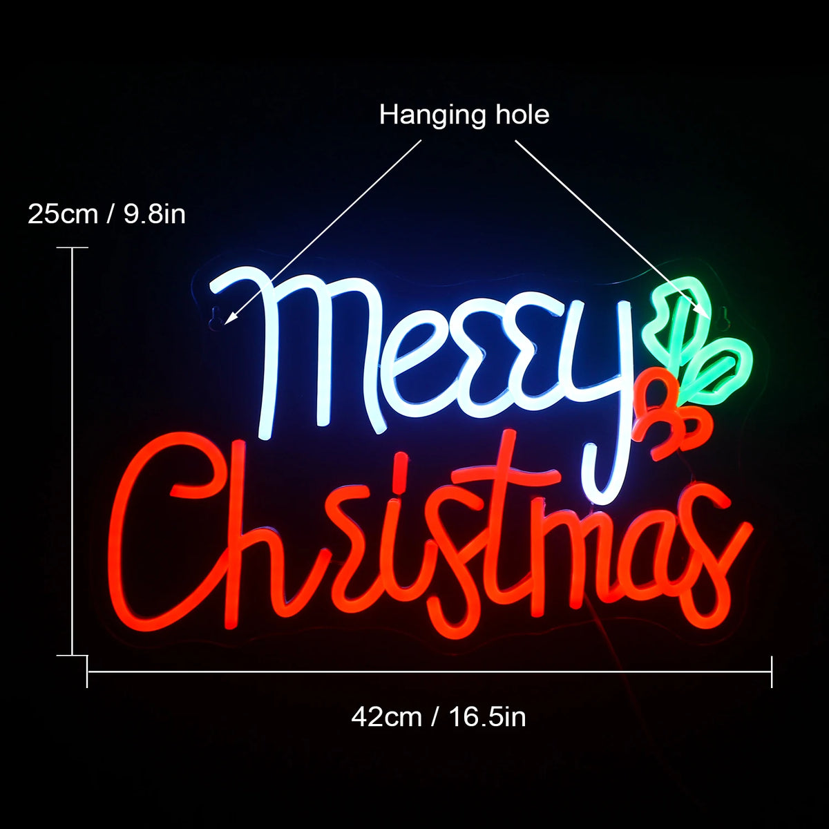 Merry Christmas – Hulst – LED-neonbord (5 V USB)