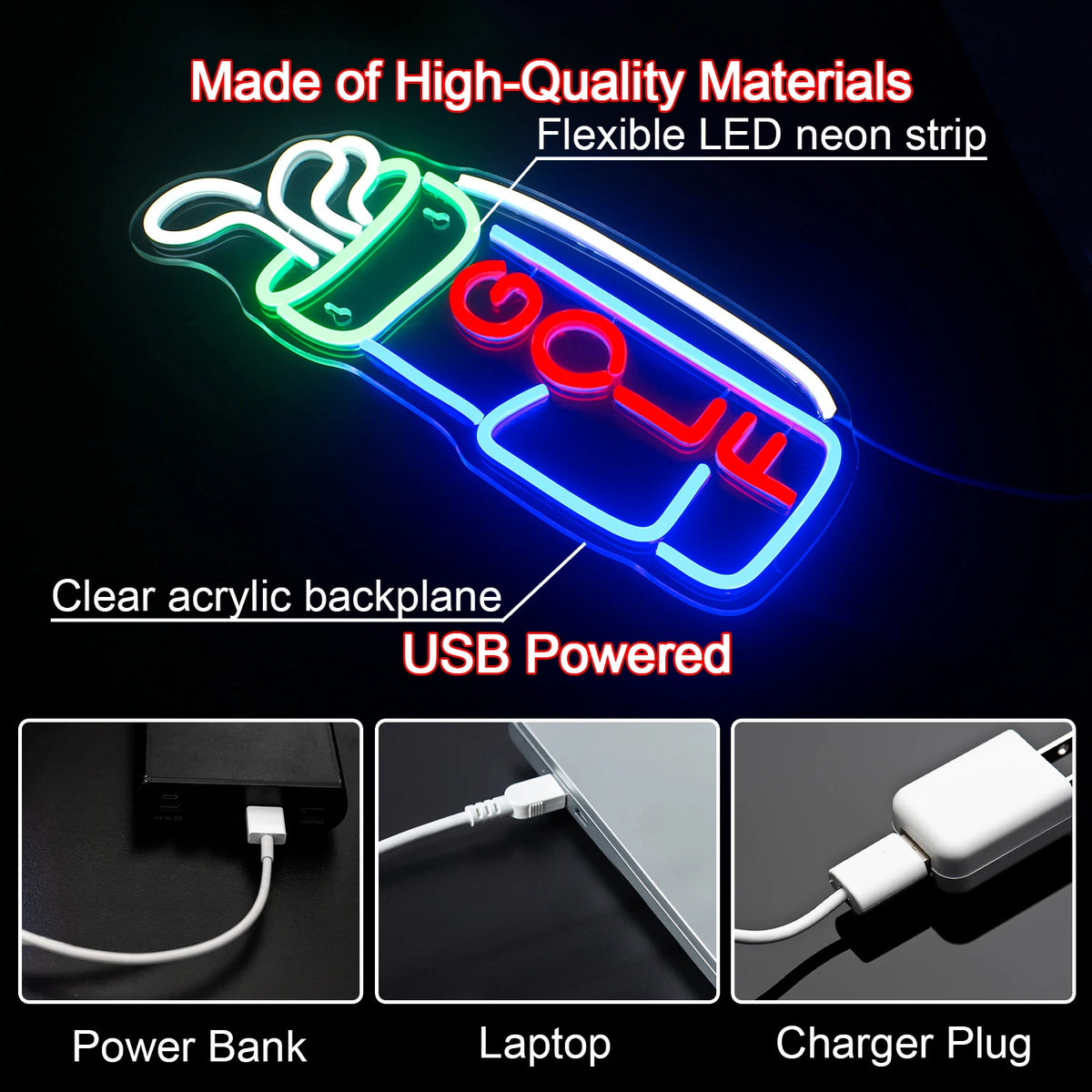 Golf 5V Mini USB LED Neon Sign - Budgetvriendelijk