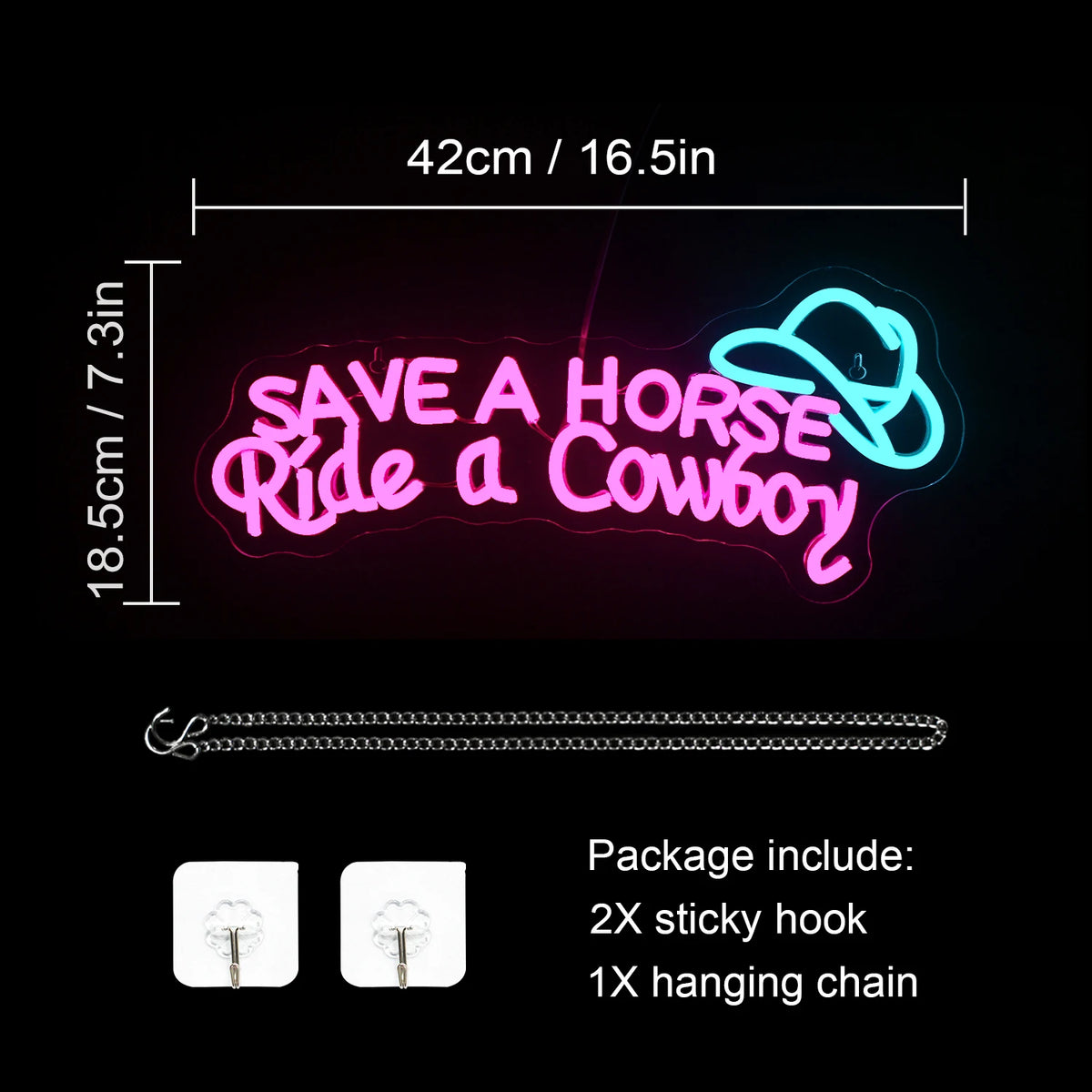 SAVE A HORSE Ride a Cowboy – Cowboyhoed – LED-neonbord (5 V USB)