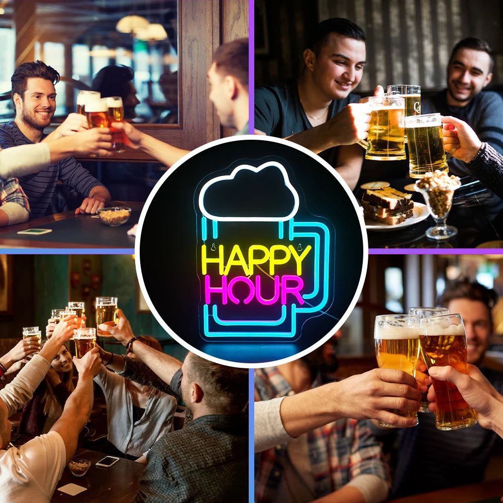 Happy Hour Beer Mug 5V USB LED Neon Sign - Budget Friendly
