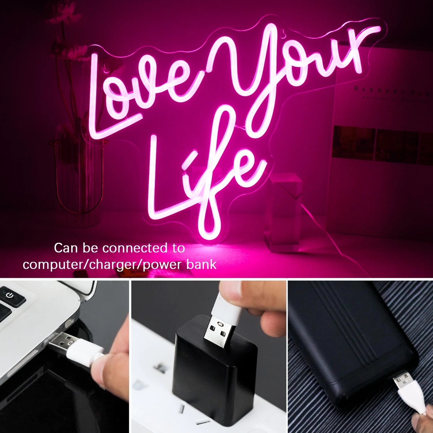 Love Your Life 5V USB LED Neon Sign - Budget Friendly