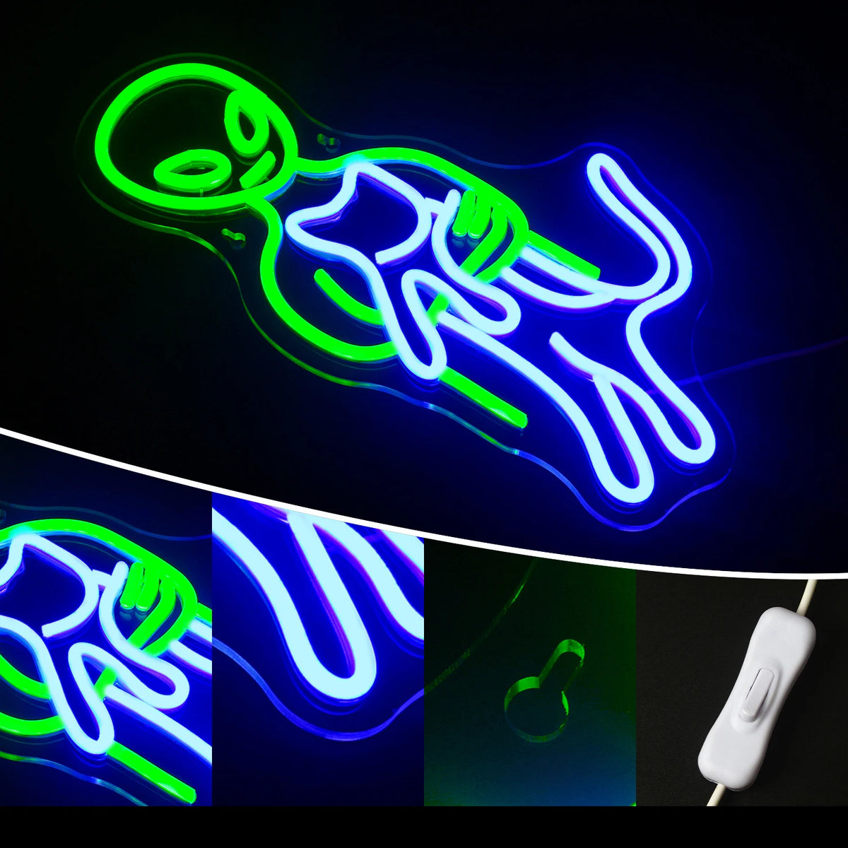 Groene alien – LED-neonbord (5 V USB)