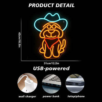 Cowboy Dog 5V USB LED Neon Sign - Budget Friendly
