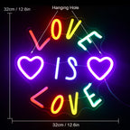 LOVE IS LOVE – Hartjes en kleurrijke letters – LED-neonbord (5 V USB)