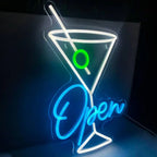 Open – Martiniglas met olijf – LED-neonreclame (5 V USB)