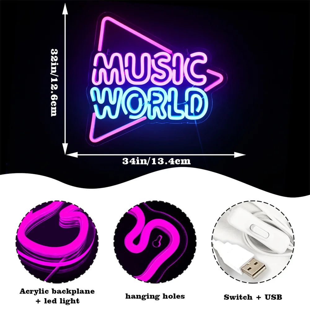 Music World 5V USB LED Neon Sign - Budget Friendly
