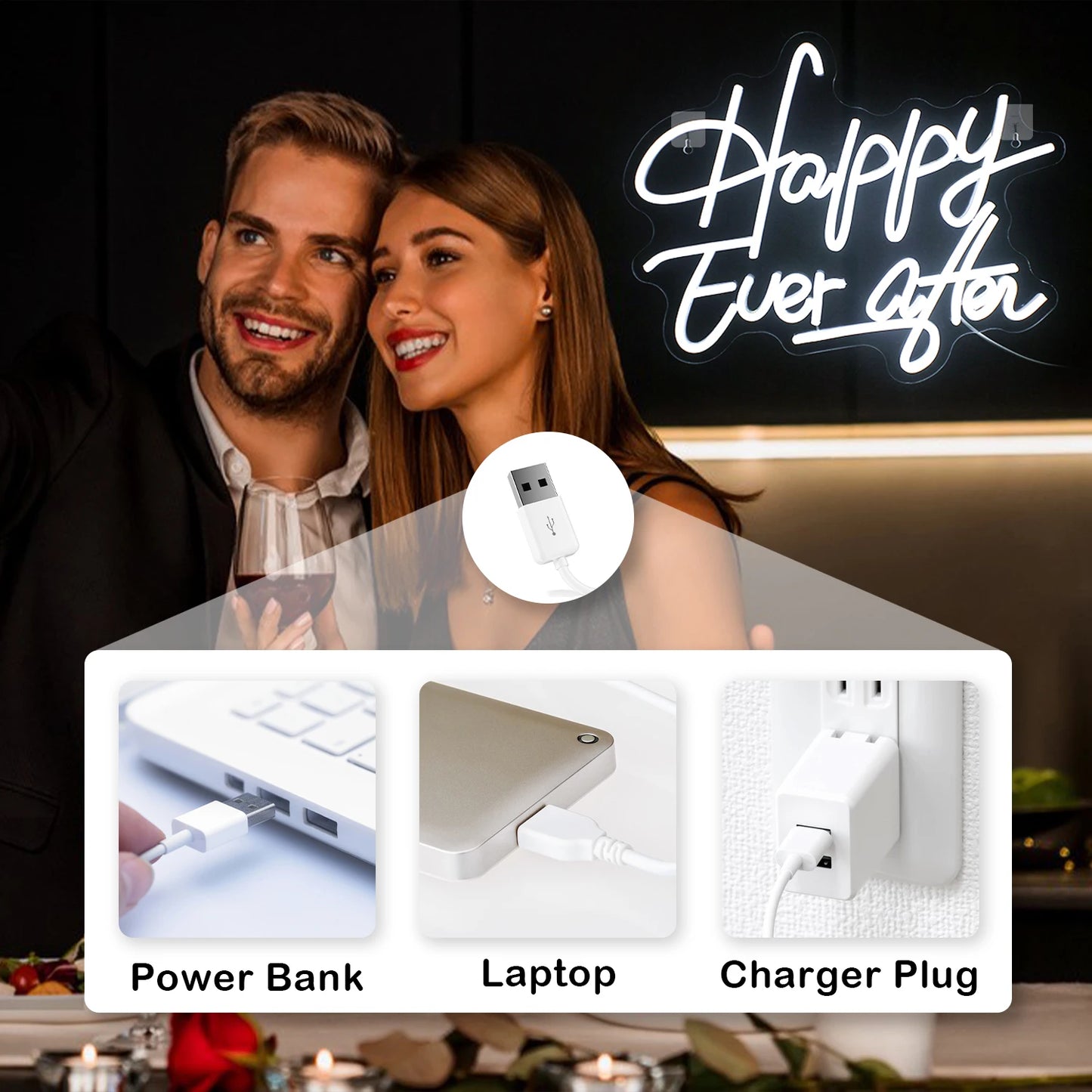 Happy Ever After 5V USB LED Neon Sign - Budget Friendly
