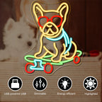 Skateboardende hond – LED-neonbord (5 V USB)