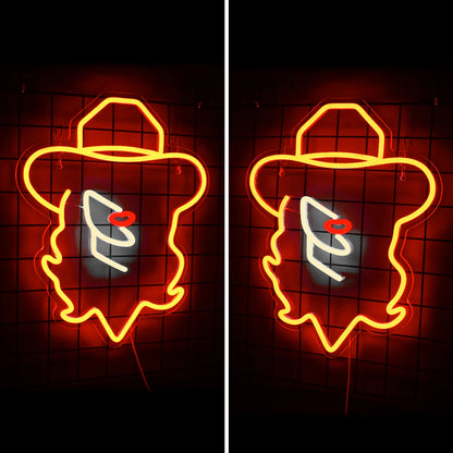 Cowboy Girl Hats 5V USB LED Neon Sign - Budget Friendly